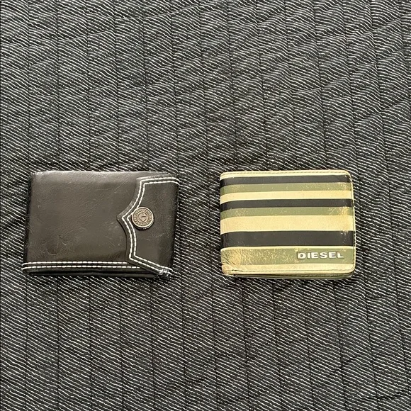 Vintage Leather Diesel Striped Green Wallet and Black True Religion Wallet Set - Picture 1 of 11